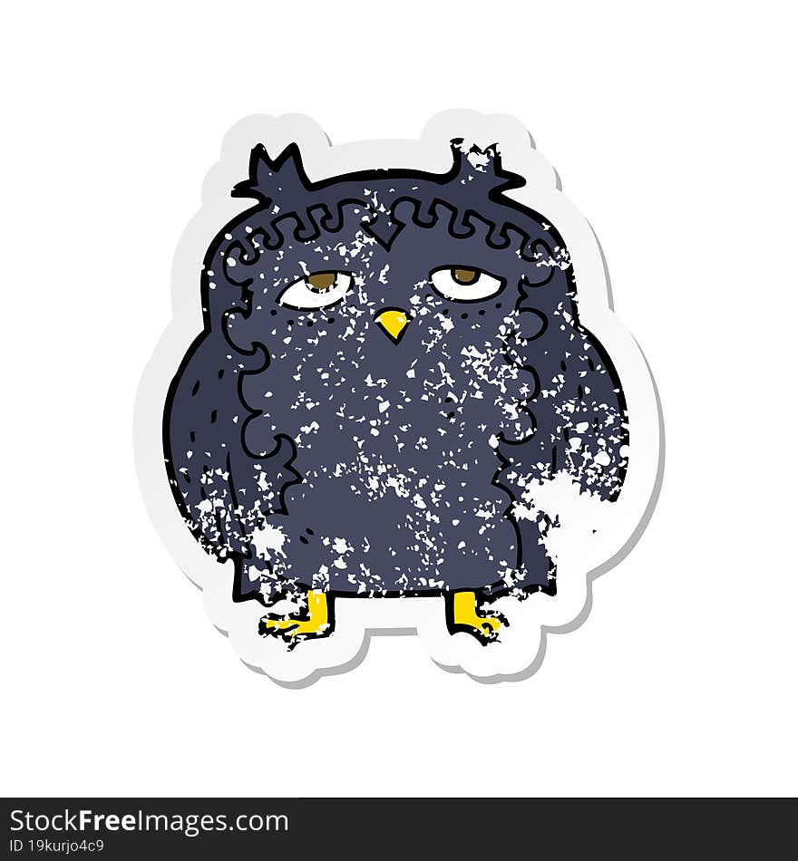 retro distressed sticker of a cartoon wise old owl