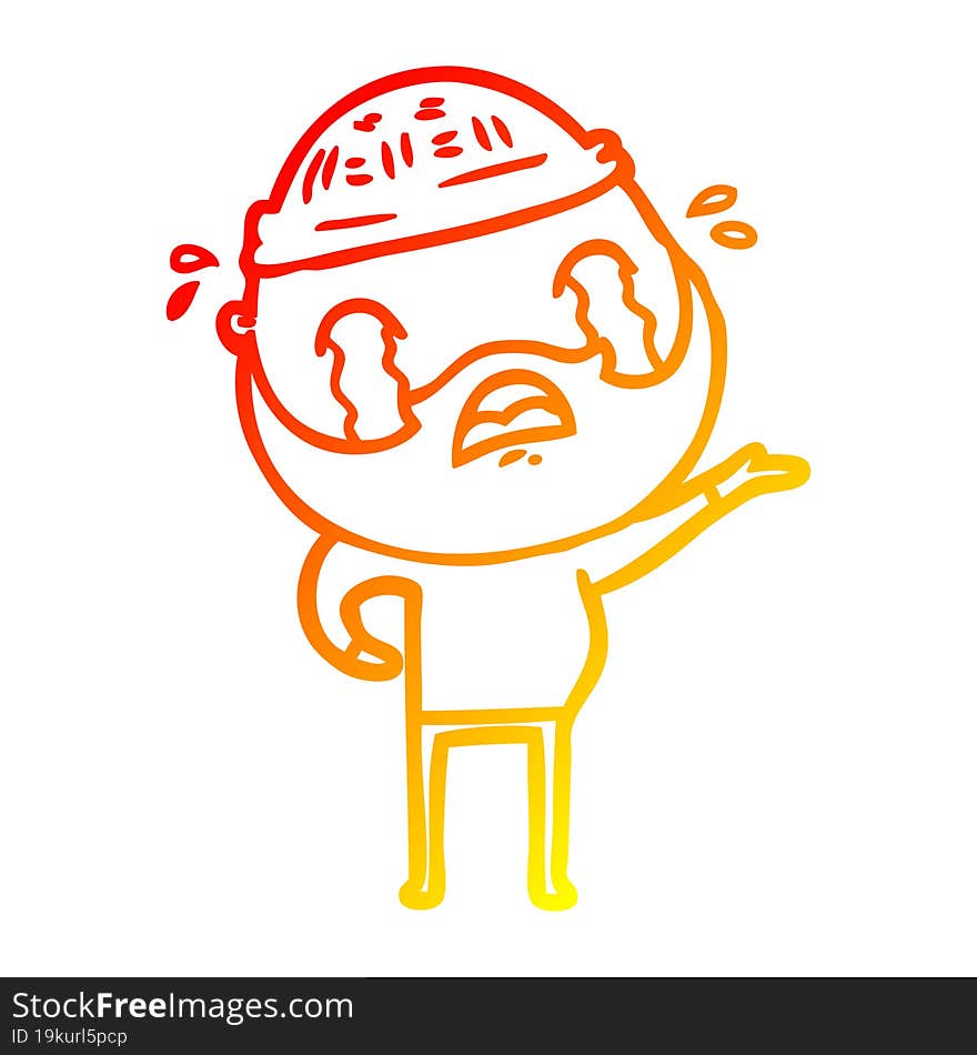 warm gradient line drawing cartoon bearded man crying