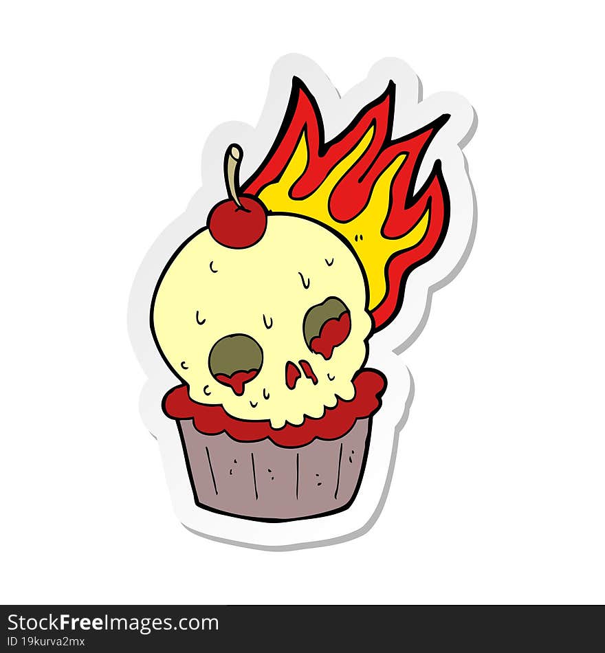 sticker of a cartoon halloween cup cake