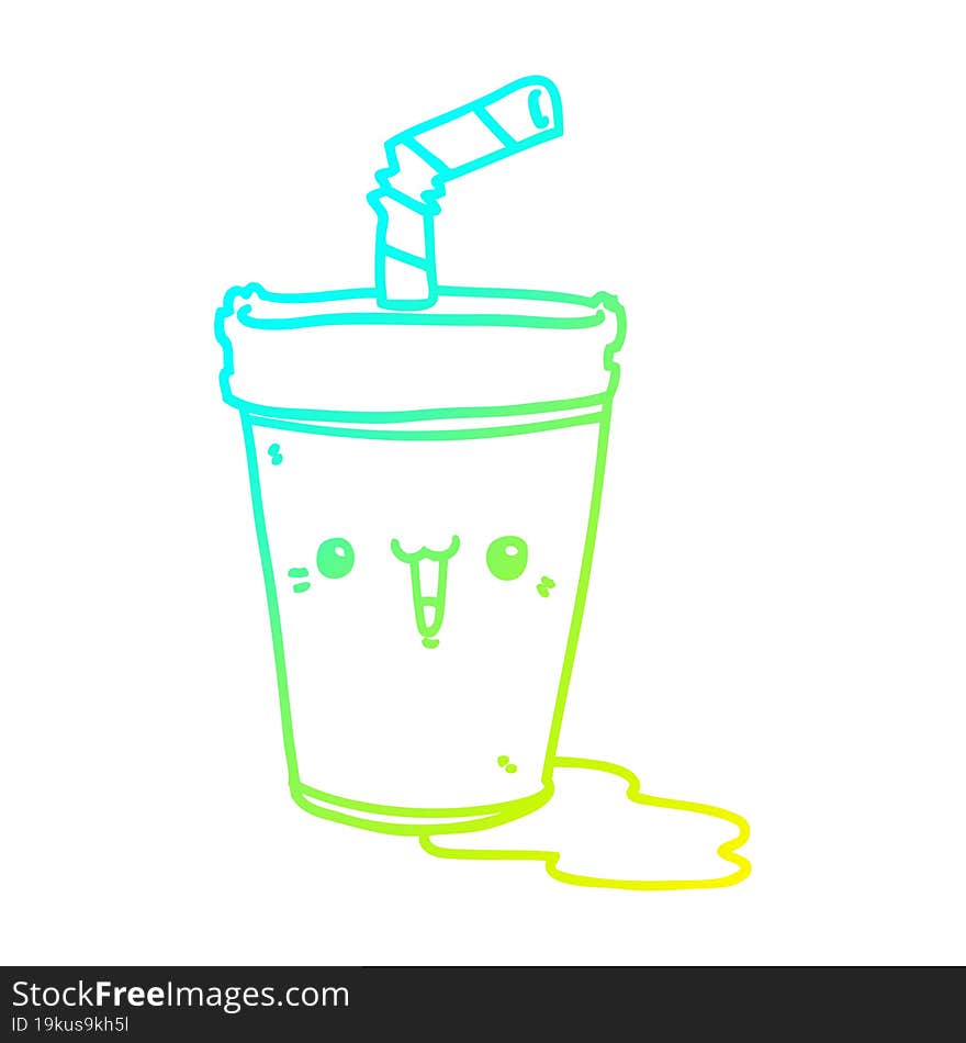 cold gradient line drawing of a cute cartoon soda