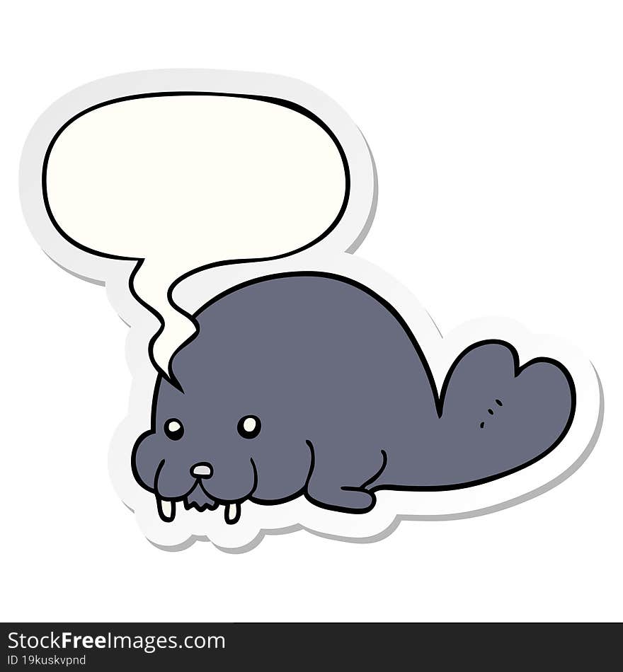 cute cartoon walrus and speech bubble sticker