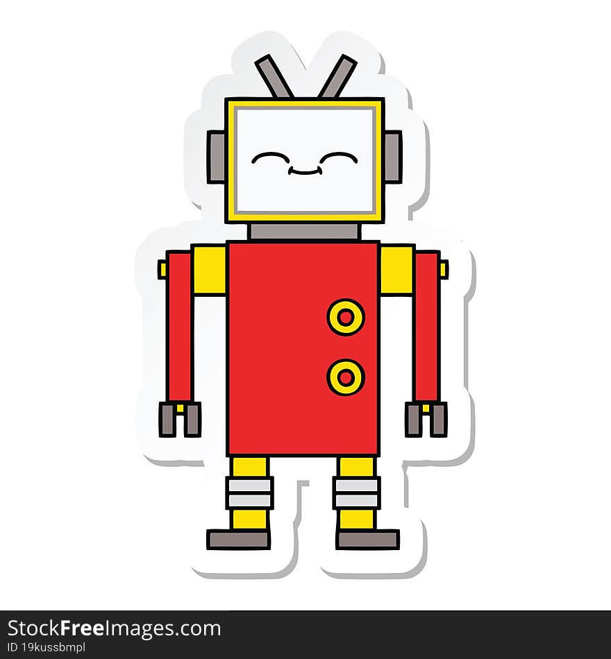 Sticker Of A Cute Cartoon Robot