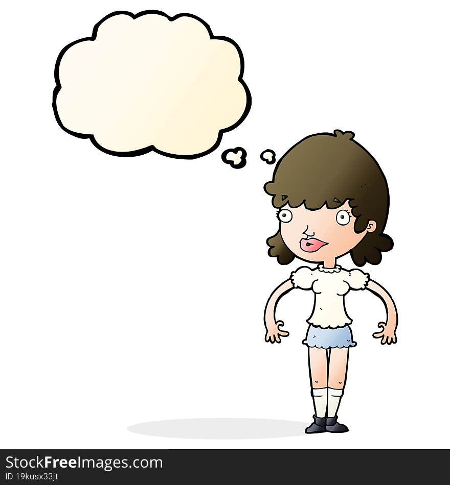 Cartoon Happy Woman With Thought Bubble