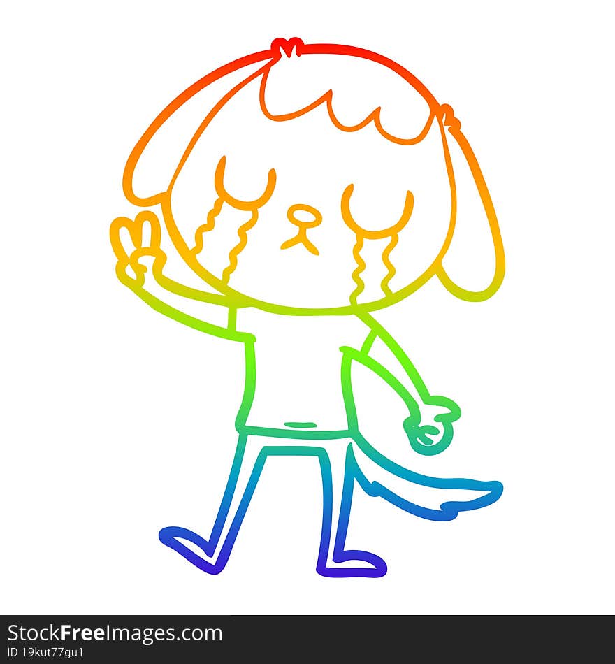 rainbow gradient line drawing cute cartoon dog crying