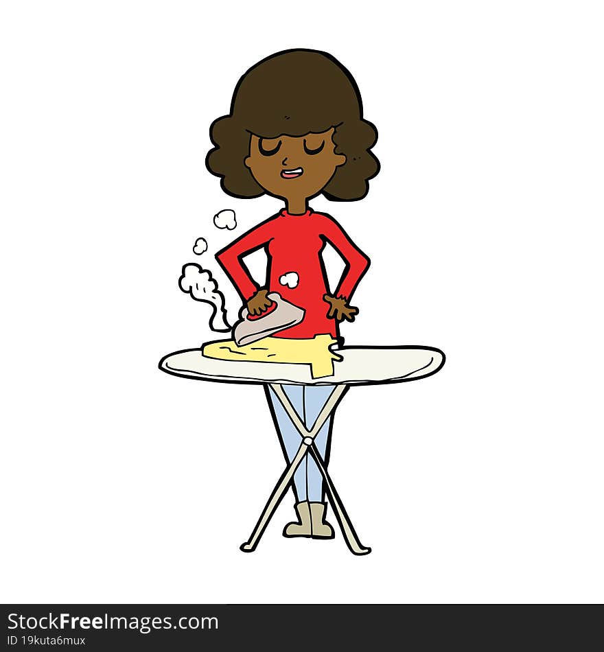 cartoon woman ironing