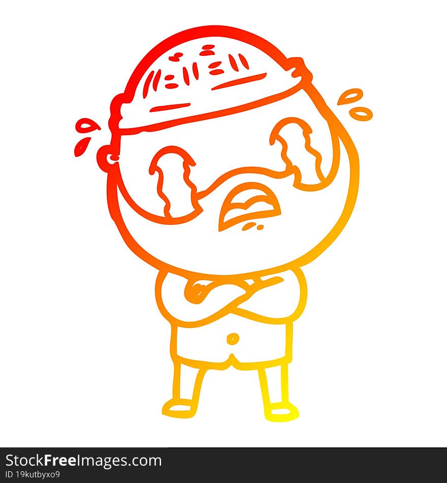 Warm Gradient Line Drawing Cartoon Bearded Man Crying