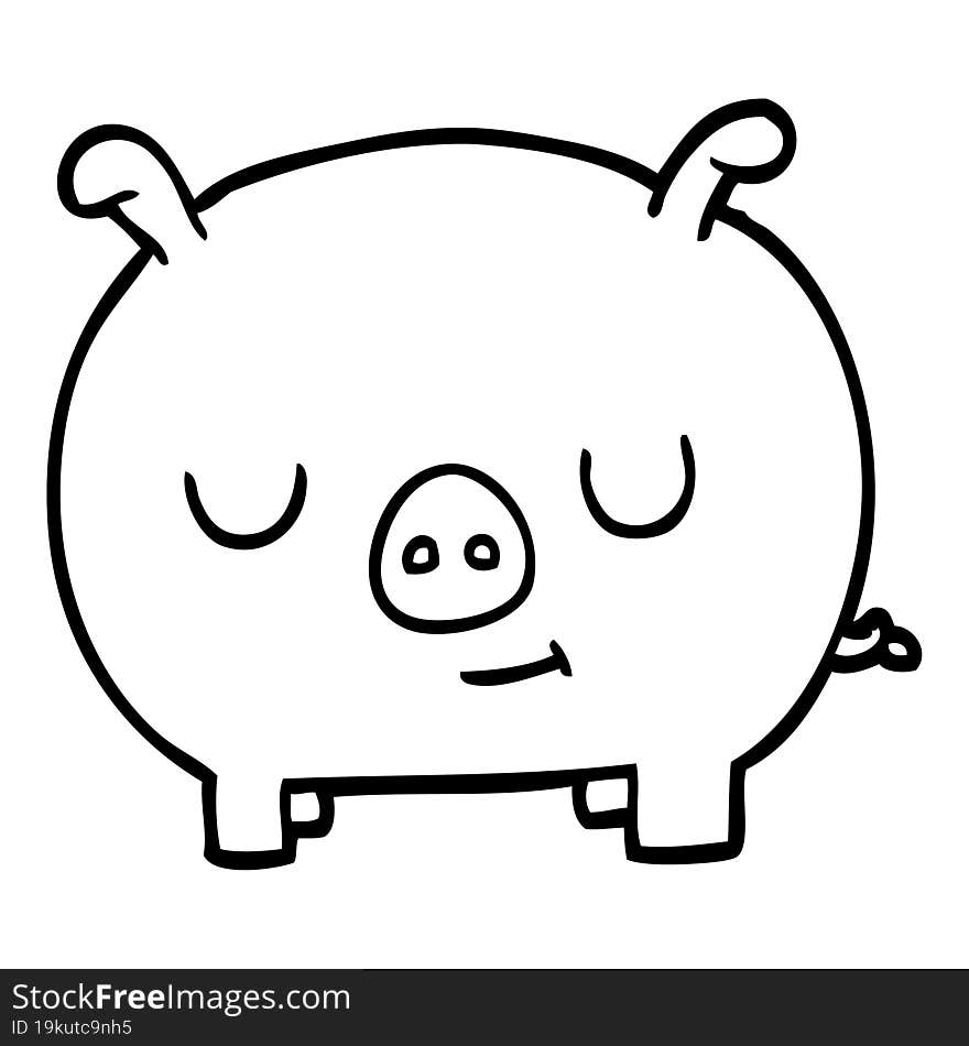 Line Drawing Cartoon Happy Pig