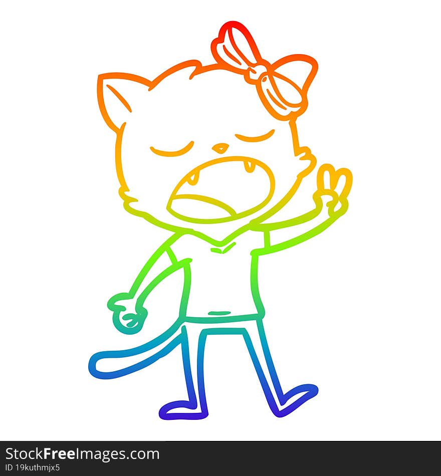 rainbow gradient line drawing cartoon yawning cat