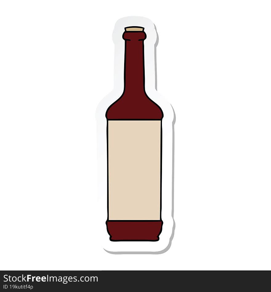 Sticker Of A Quirky Hand Drawn Cartoon Wine Bottle