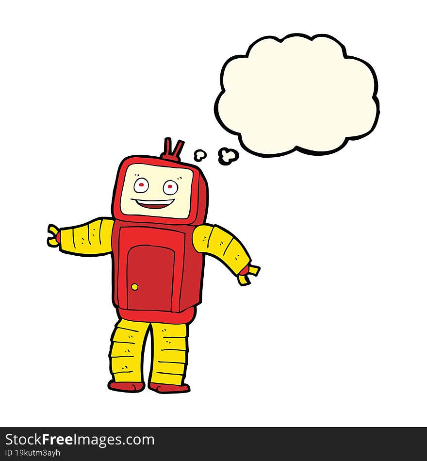 cartoon funny robot with thought bubble