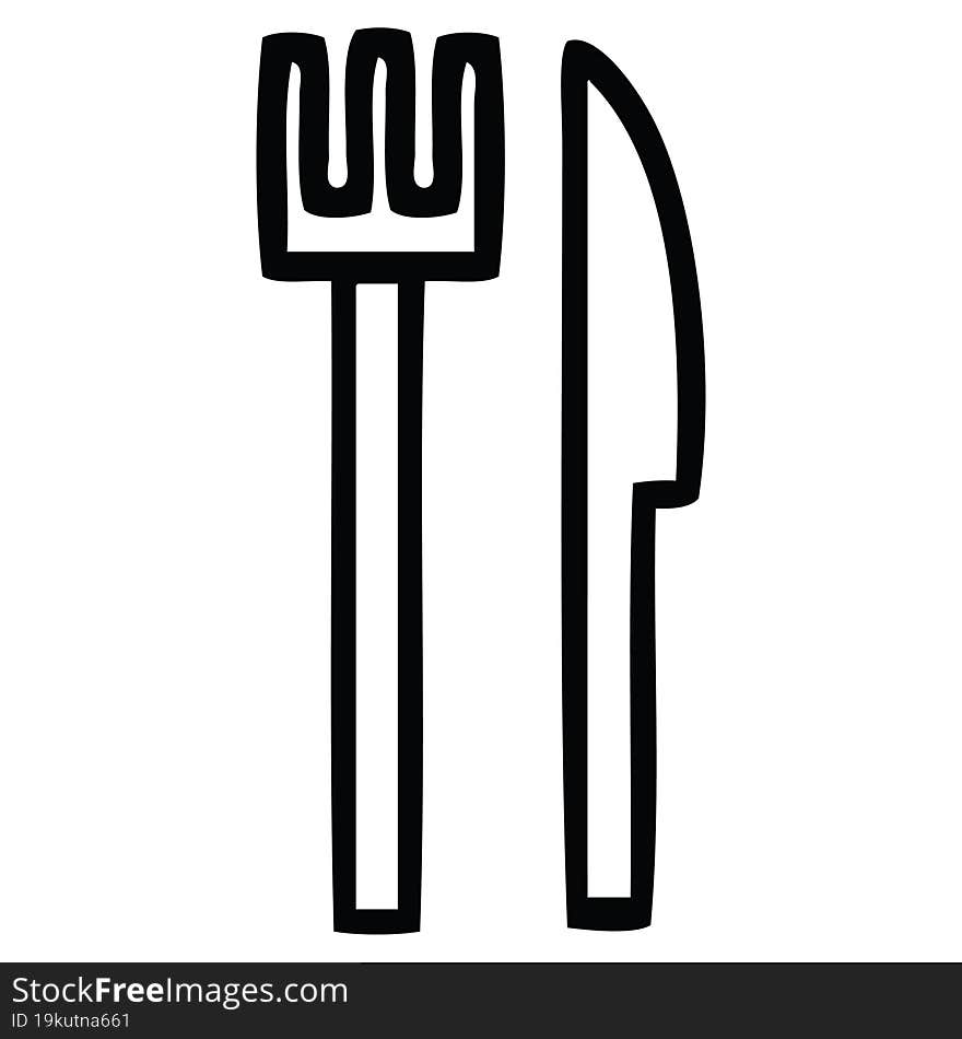 line drawing cartoon knife and fork