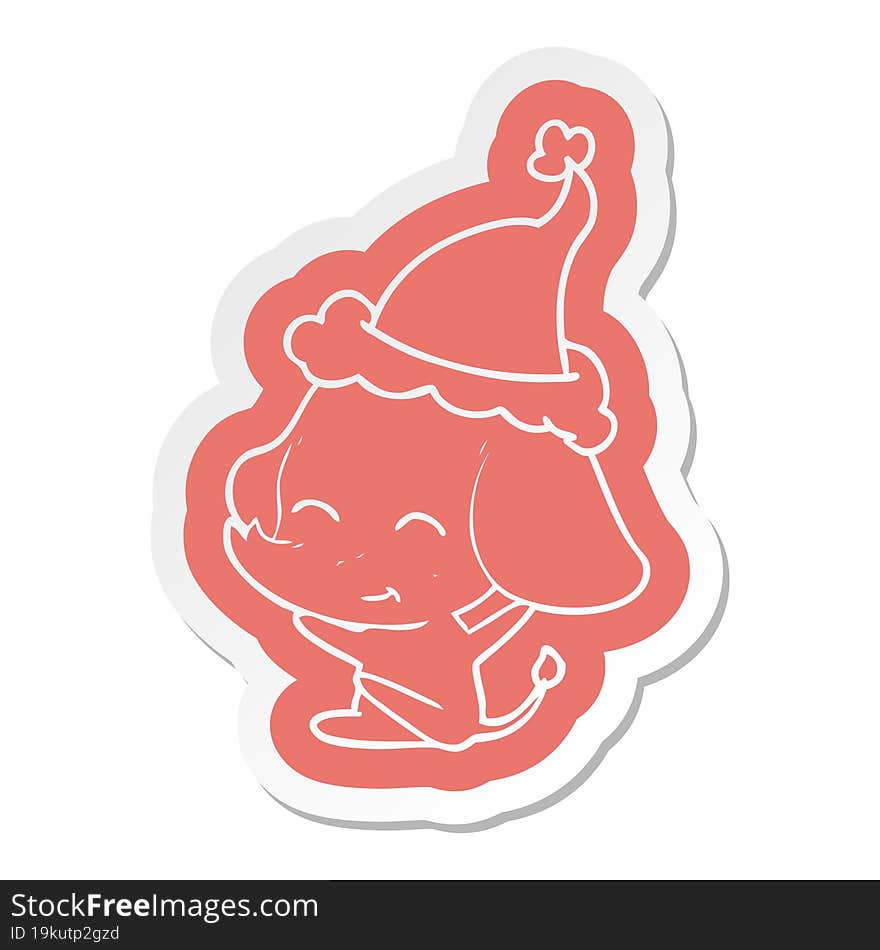 cute cartoon  sticker of a elephant wearing santa hat