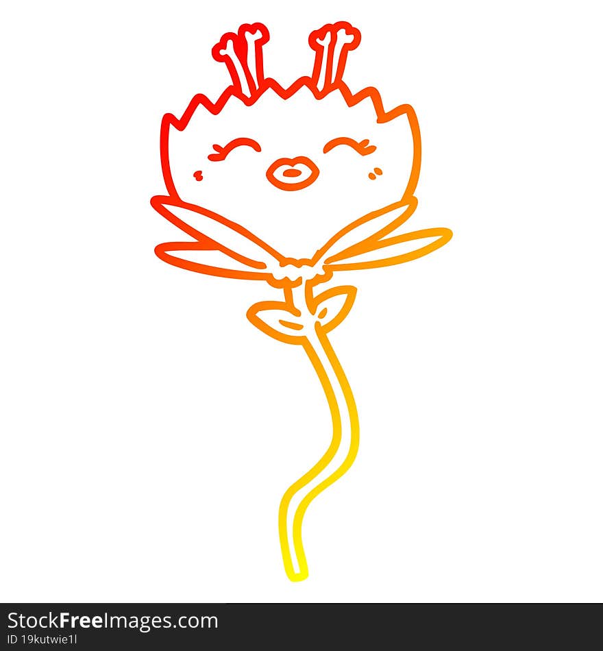 Warm Gradient Line Drawing Happy Cartoon Flower