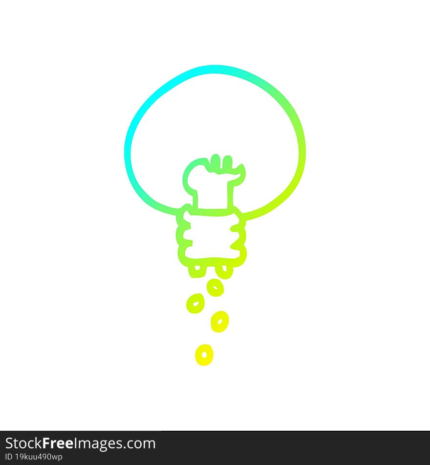 cold gradient line drawing of a cartoon shining light bulb