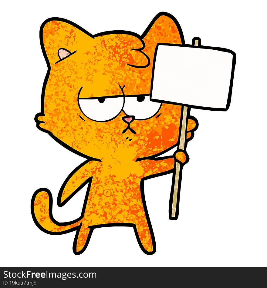 bored cartoon cat with sign post. bored cartoon cat with sign post