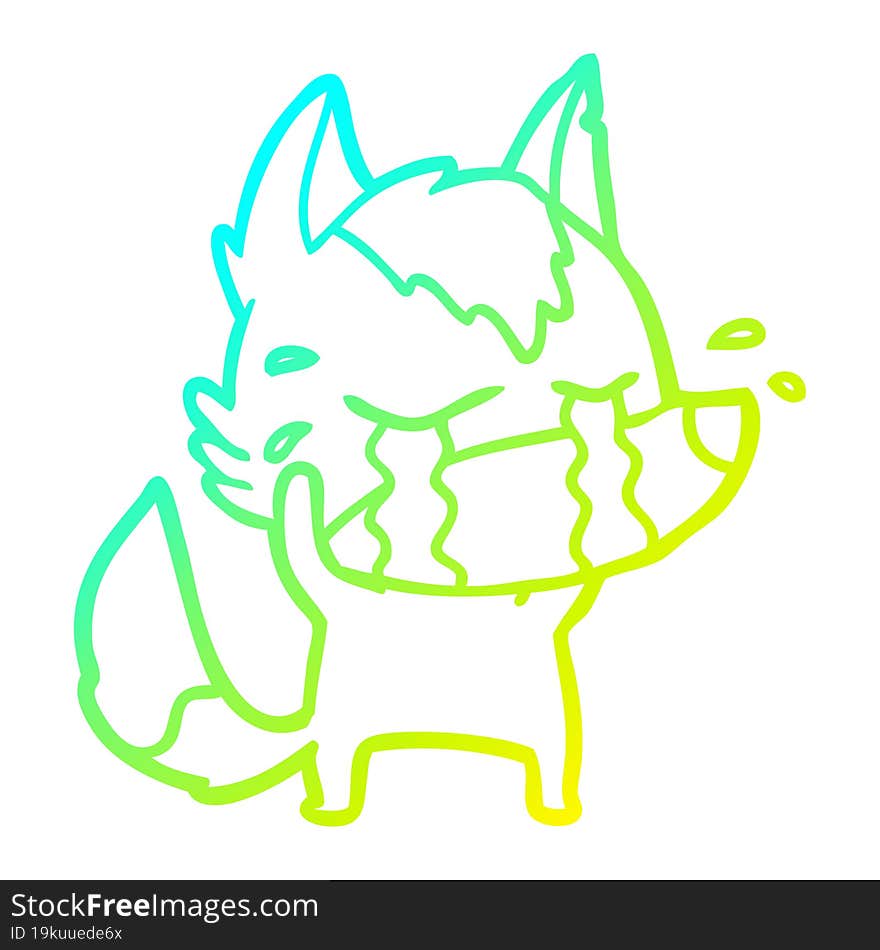 cold gradient line drawing cartoon crying wolf