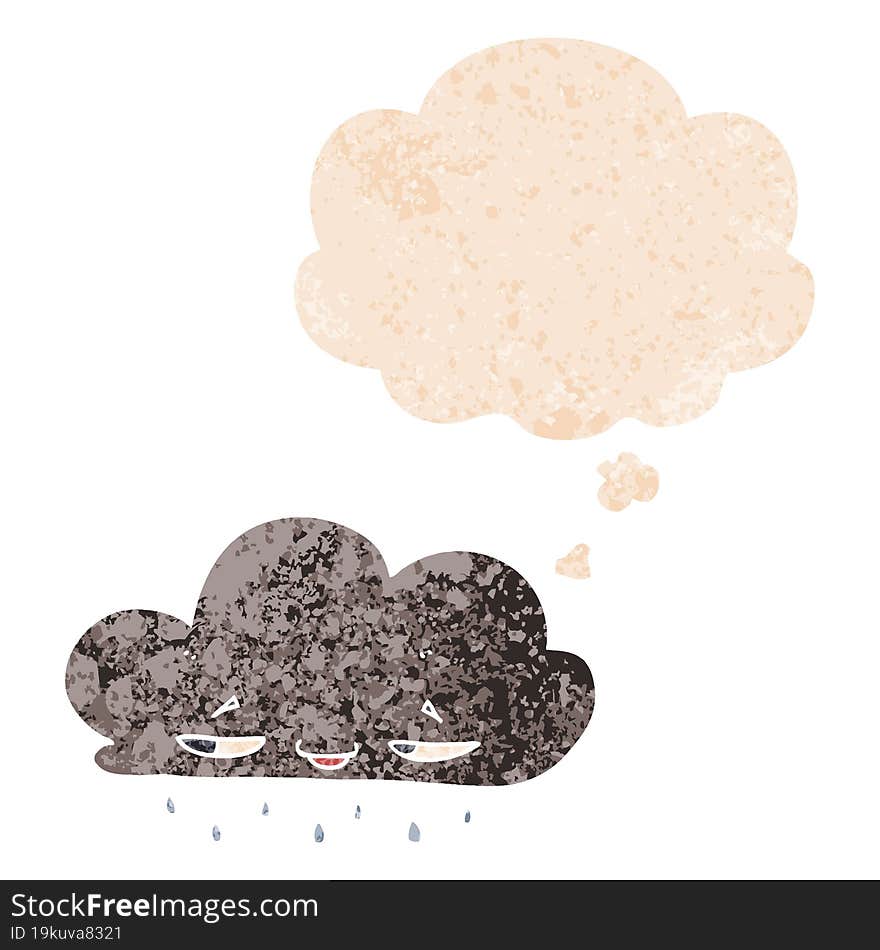 cartoon rain cloud and thought bubble in retro textured style