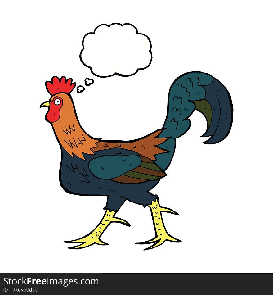 cartoon cockerel with thought bubble