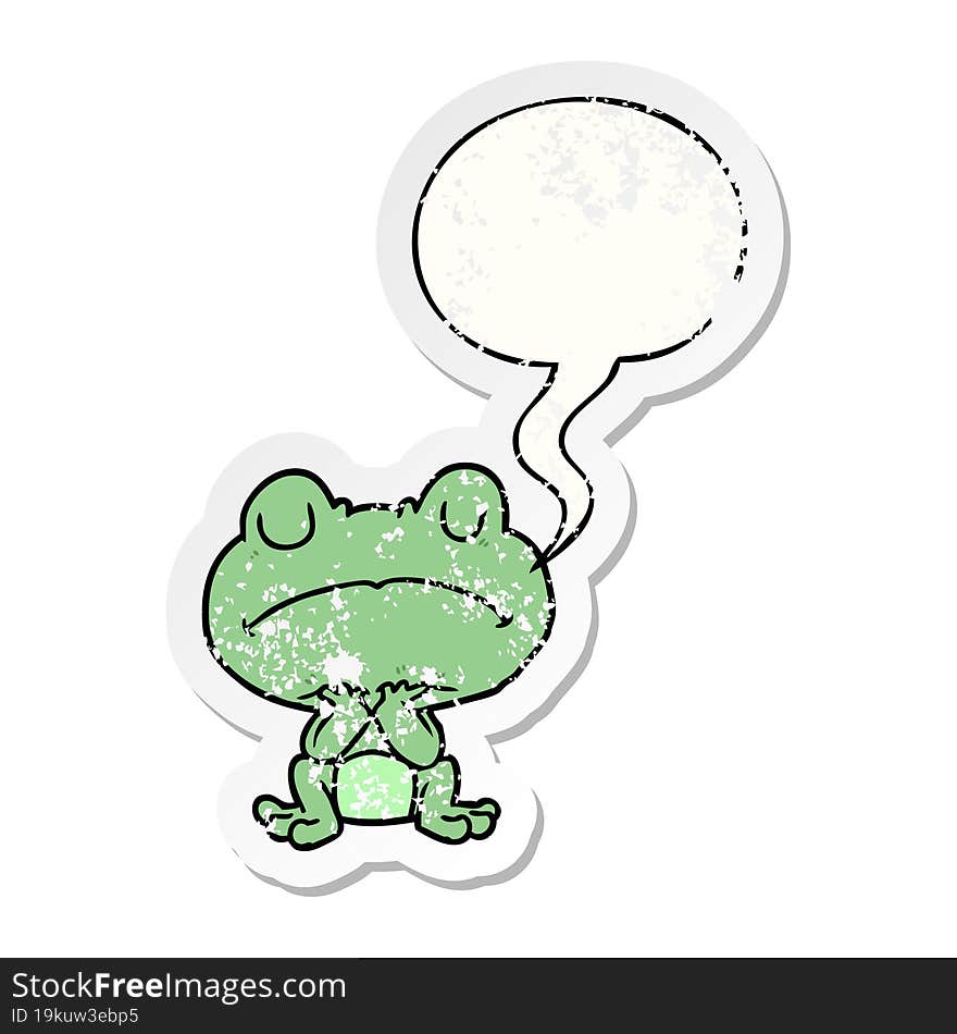 Cartoon Frog Waiting Patiently And Speech Bubble Distressed Sticker