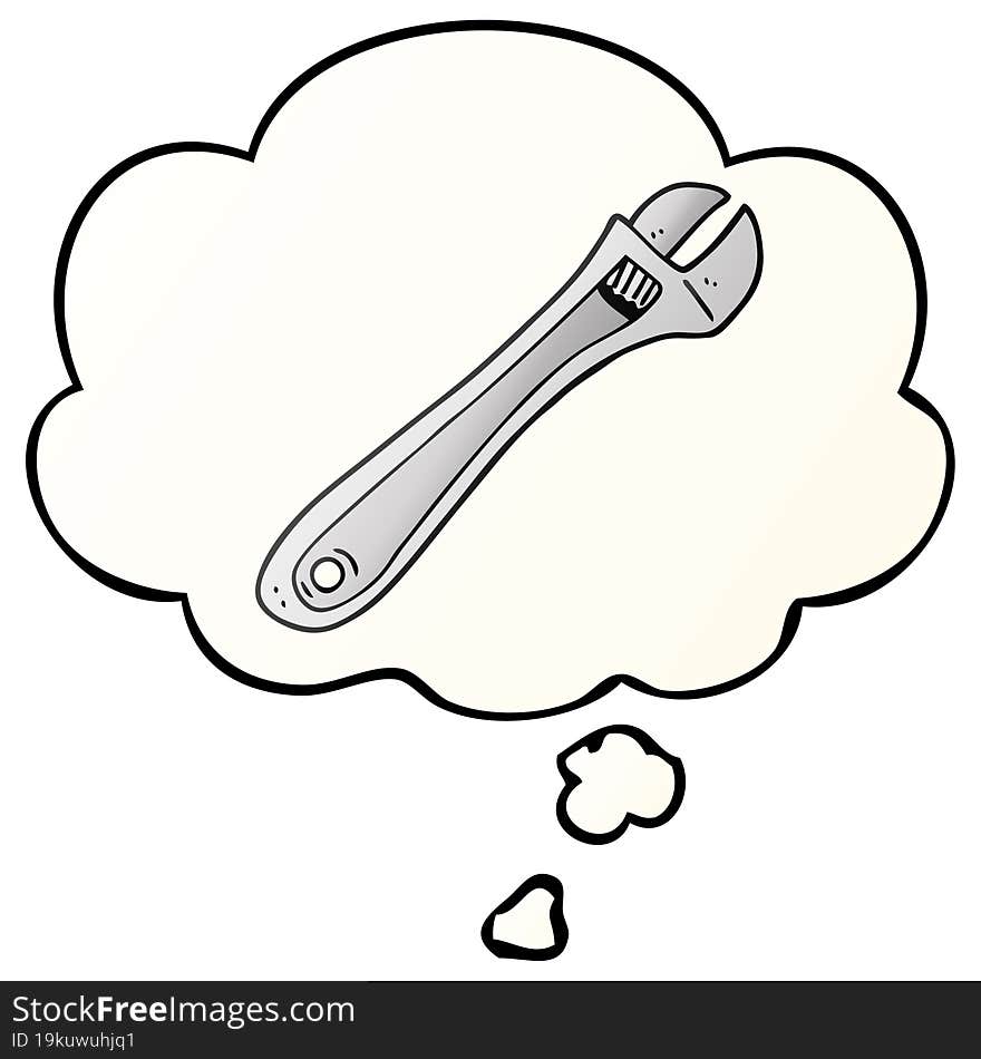 cartoon spanner and thought bubble in smooth gradient style