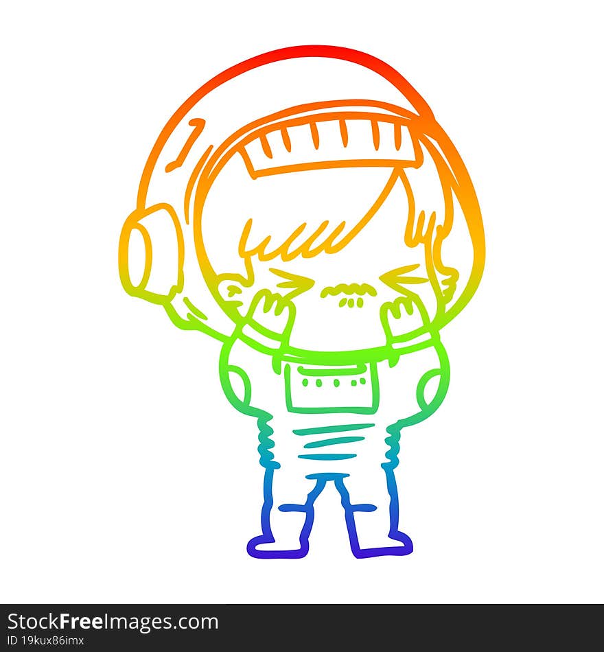 rainbow gradient line drawing of a cartoon space girl making mistake