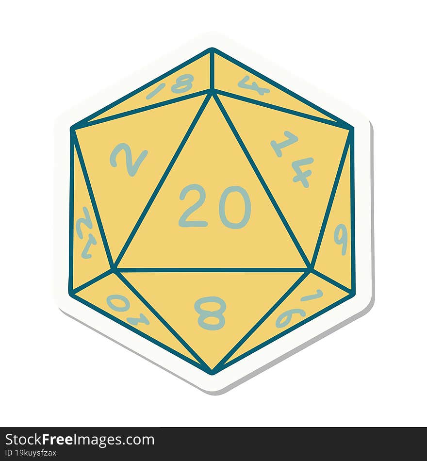 sticker of a natural 20 D20 dice roll. sticker of a natural 20 D20 dice roll