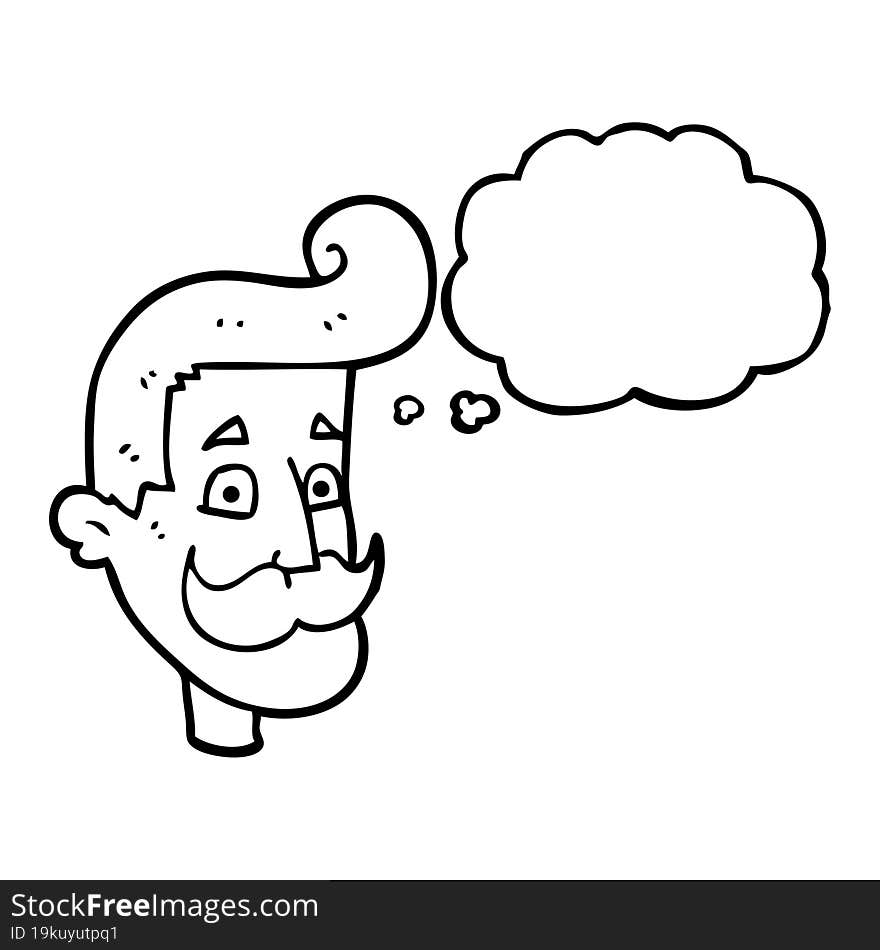 freehand drawn thought bubble cartoon man with mustache