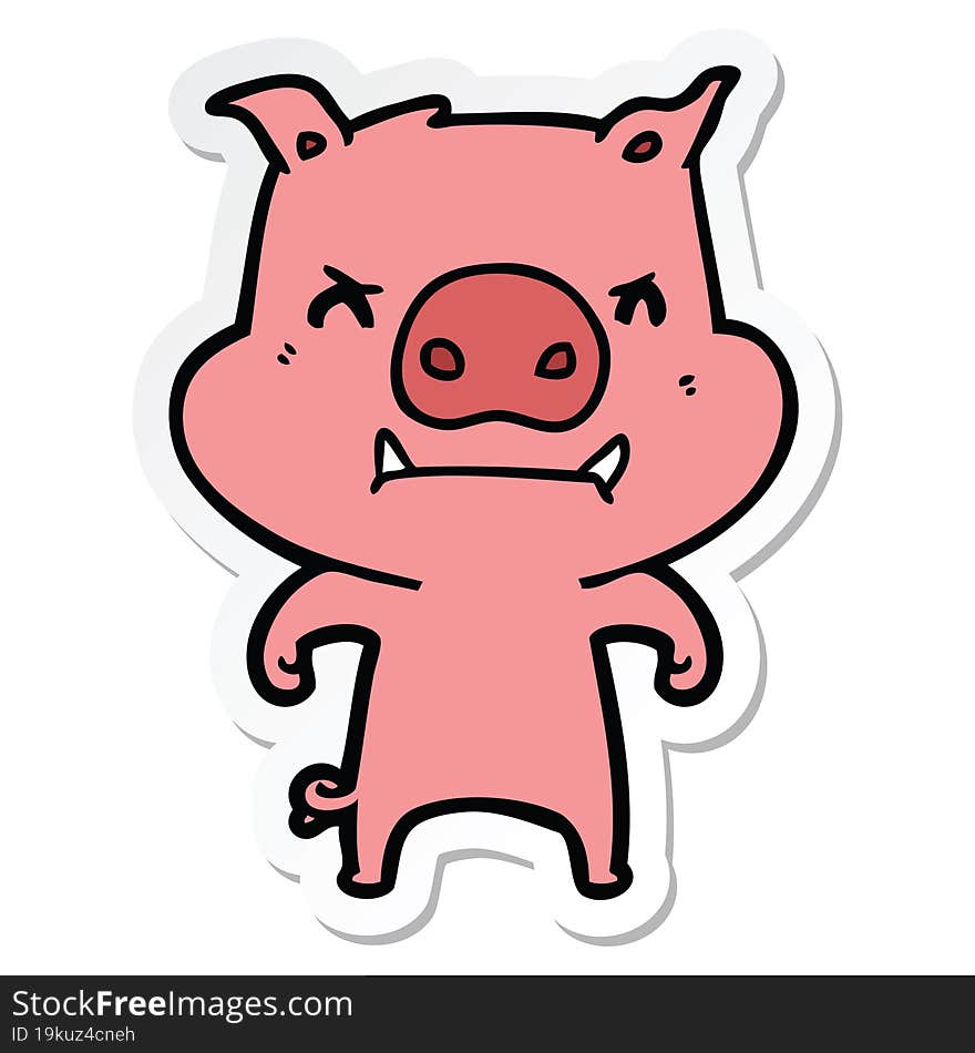 sticker of a angry cartoon pig