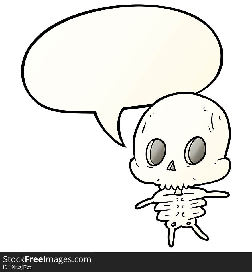 cute cartoon skeleton and speech bubble in smooth gradient style