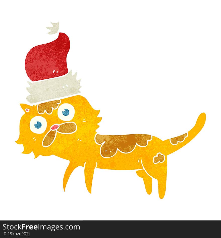 retro cartoon cat wearing christmas hat