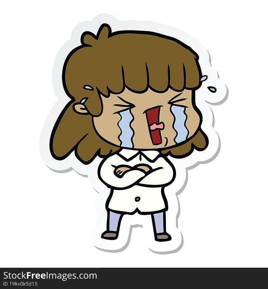 sticker of a cartoon woman in tears