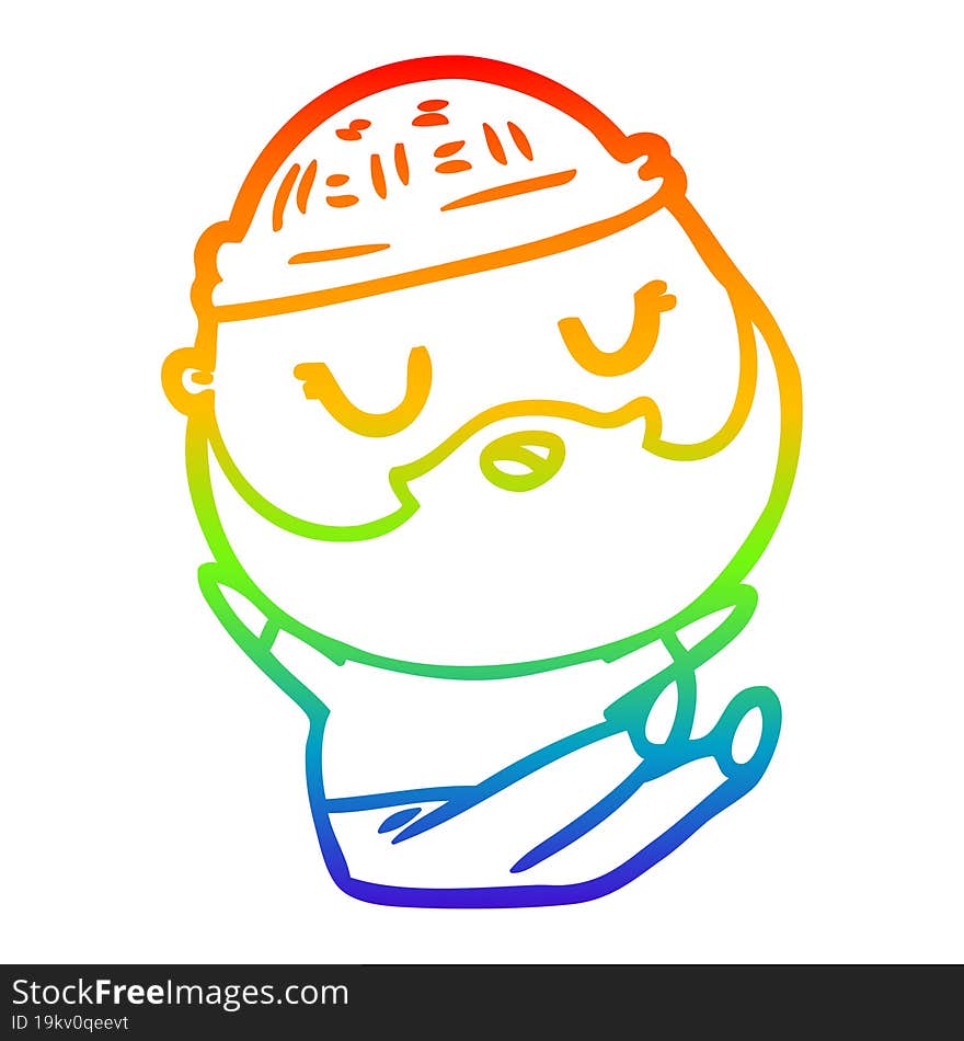 rainbow gradient line drawing cartoon man with beard