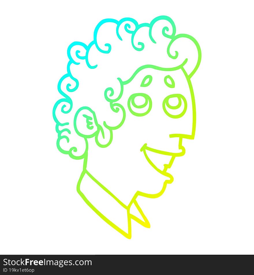 Cold Gradient Line Drawing Cartoon Man Face