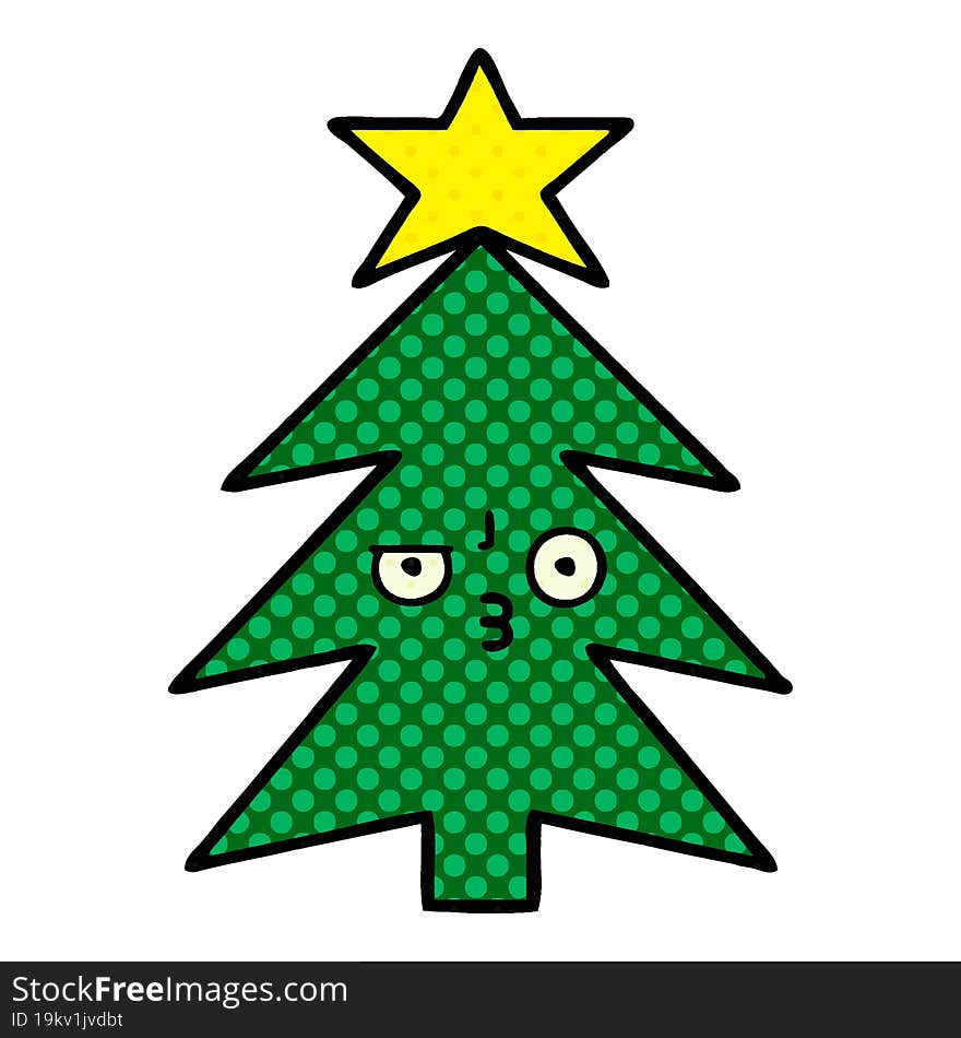 comic book style cartoon of a christmas tree