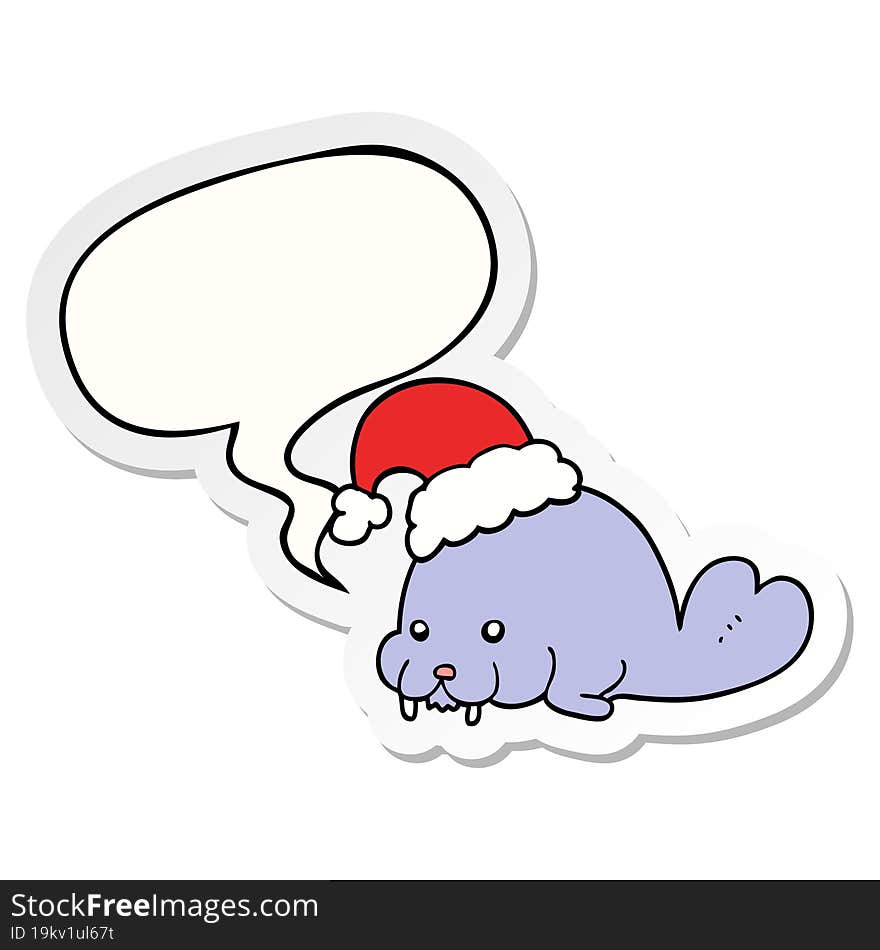 cartoon christmas walrus and speech bubble sticker