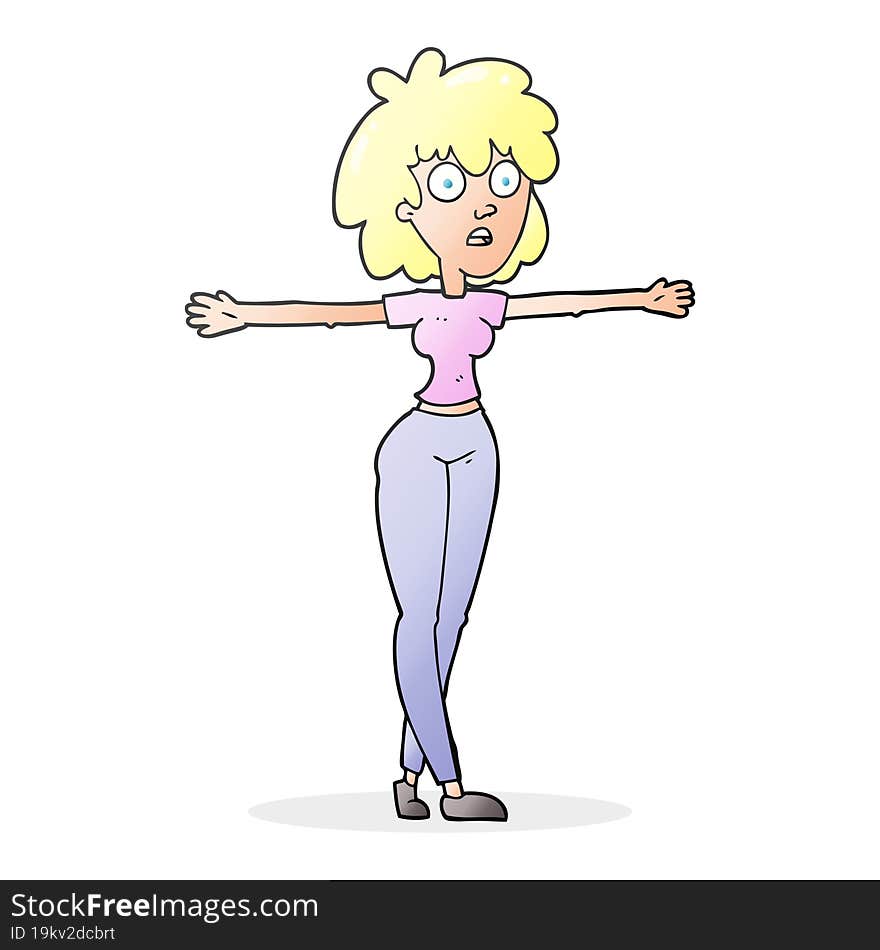 cartoon woman spreading arms