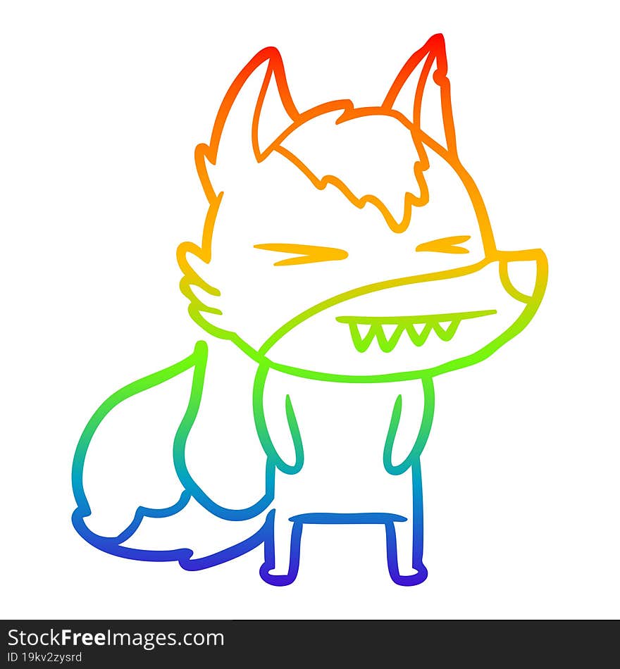 rainbow gradient line drawing of a angry wolf cartoon