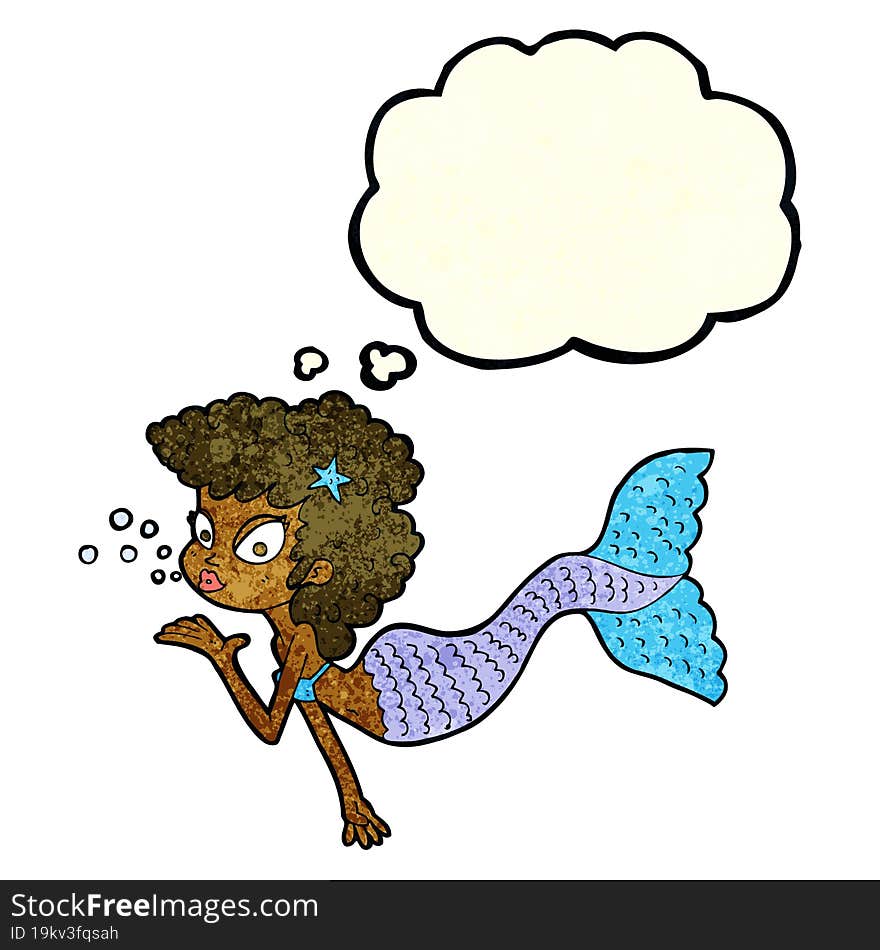 Cartoon Mermaid Blowing Kiss With Thought Bubble