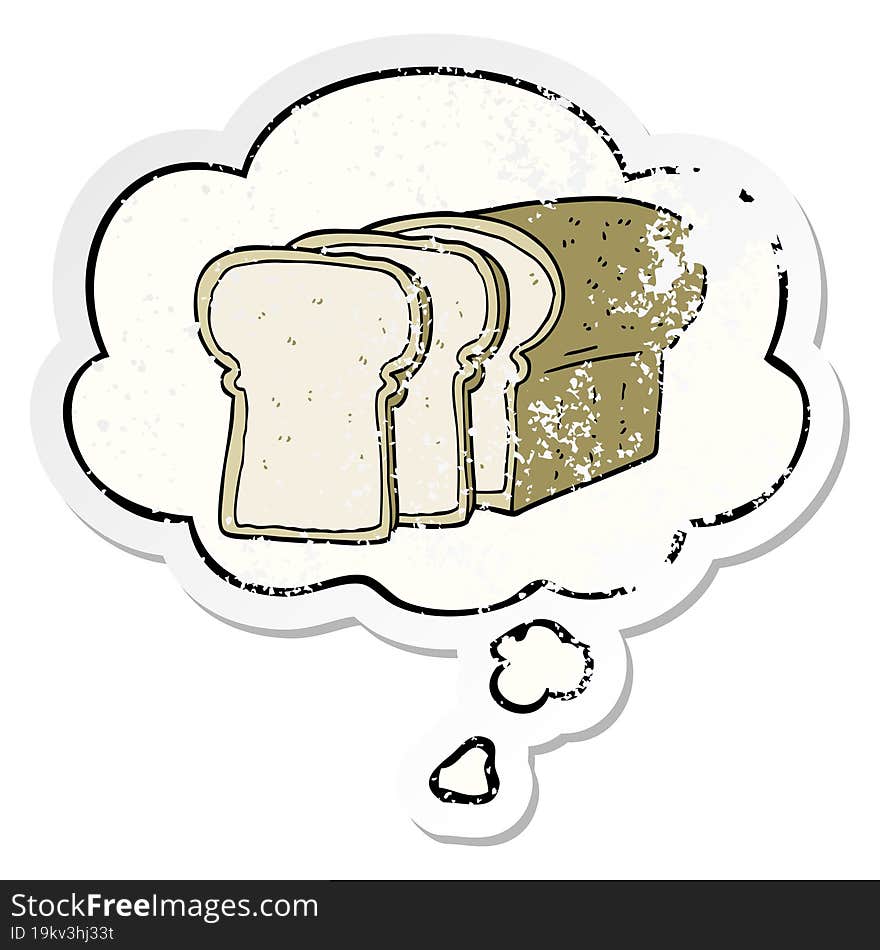 cartoon sliced bread and thought bubble as a distressed worn sticker