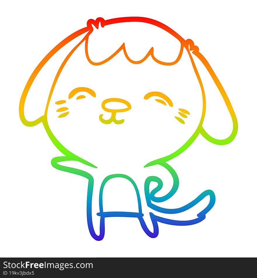 Rainbow Gradient Line Drawing Happy Cartoon Dog