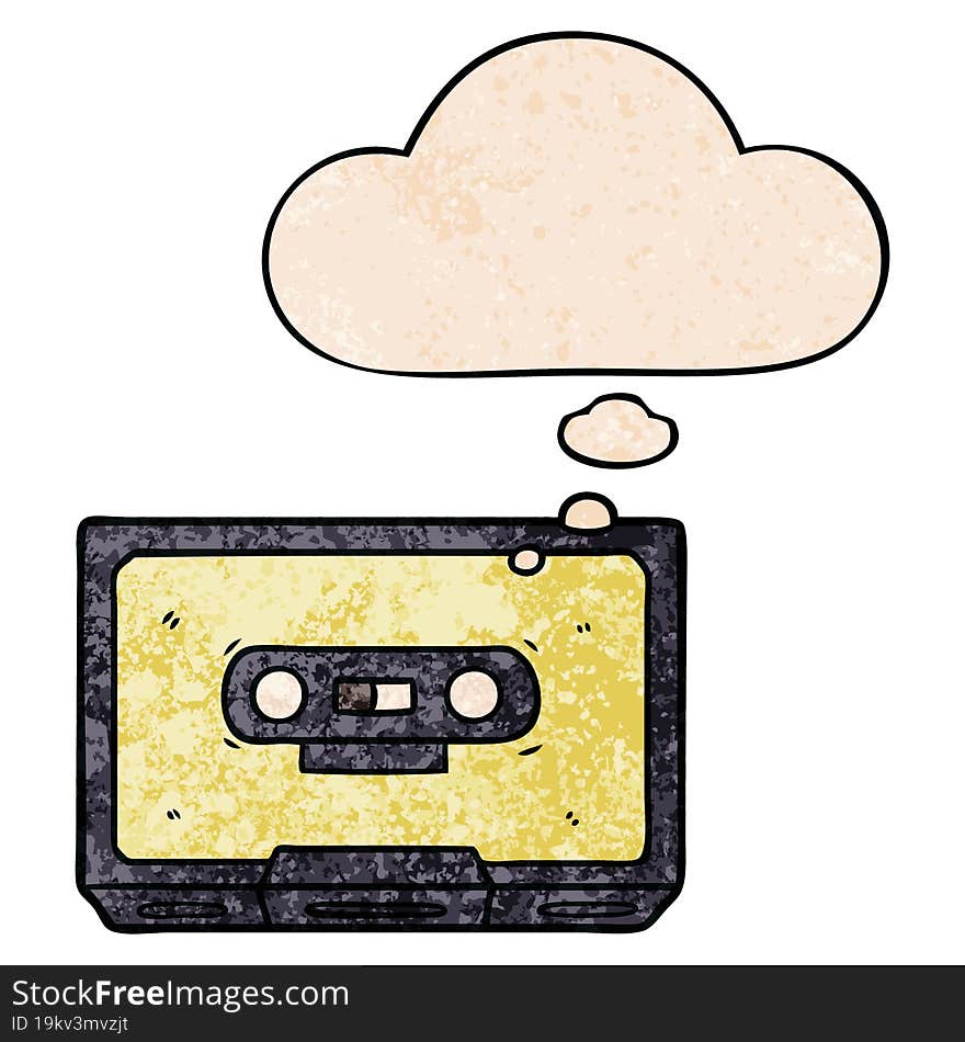 cartoon old cassette tape with thought bubble in grunge texture style. cartoon old cassette tape with thought bubble in grunge texture style
