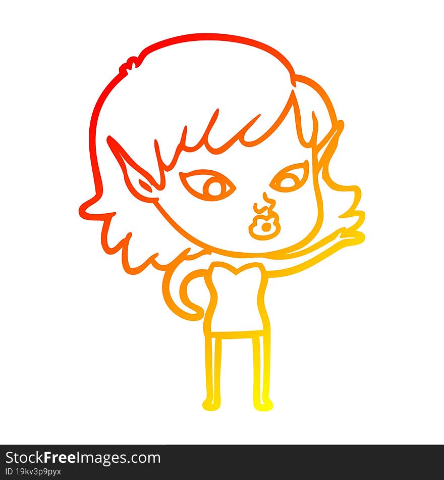 warm gradient line drawing pretty cartoon elf girl