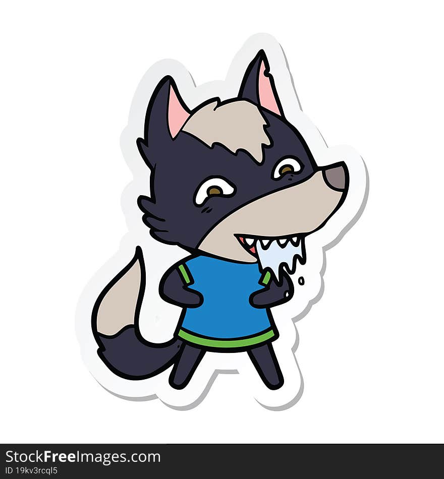 sticker of a cartoon hungry wolf