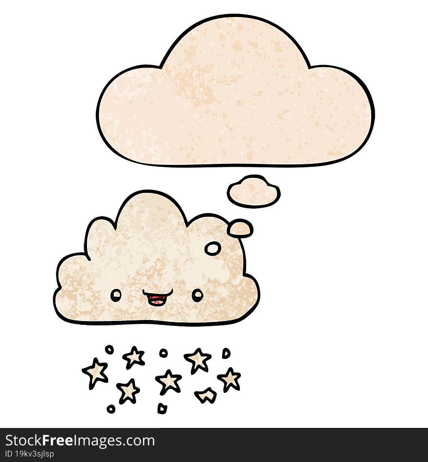 cartoon storm cloud and thought bubble in grunge texture pattern style