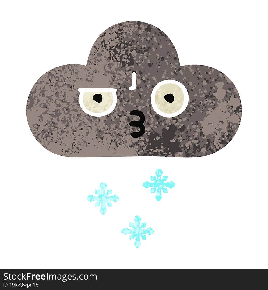 Retro Illustration Style Cartoon Storm Snow Cloud