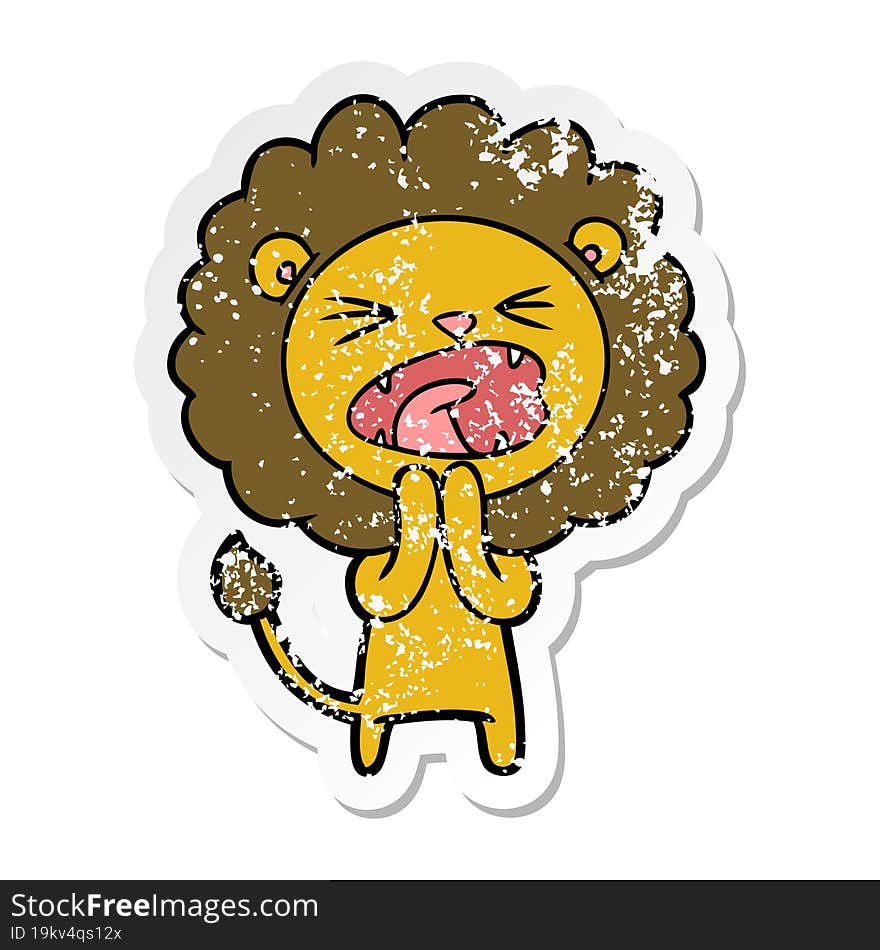 distressed sticker of a cartoon lion praying