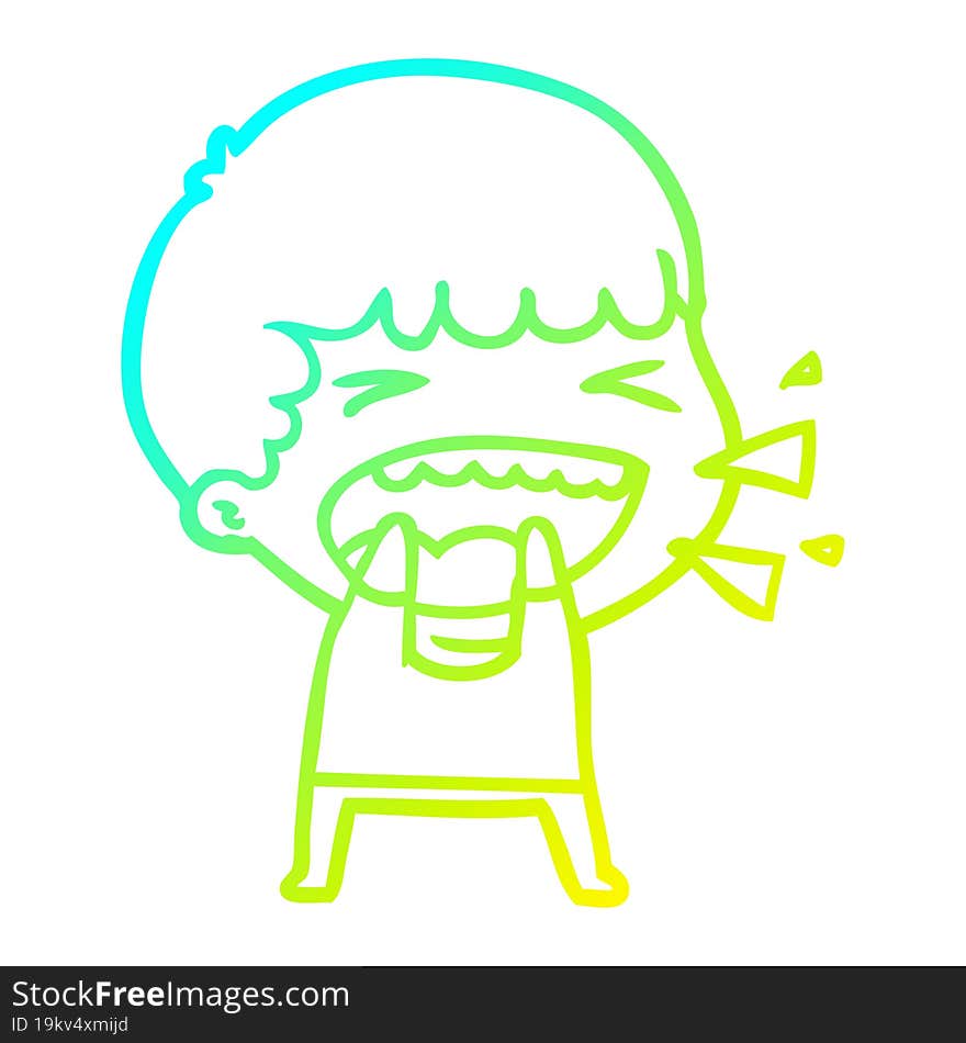 cold gradient line drawing of a cartoon laughing man