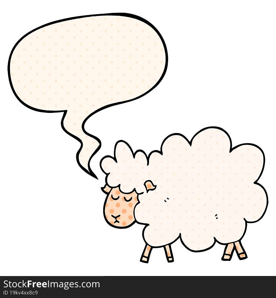 cartoon sheep and speech bubble in comic book style