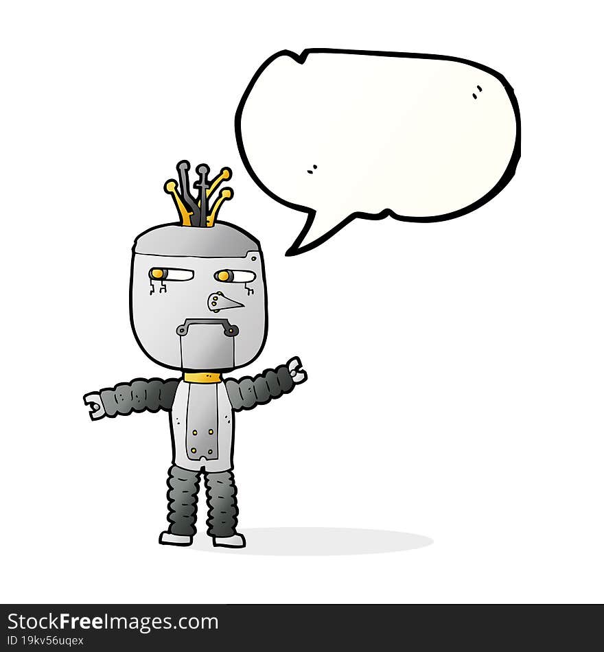 Cartoon Waving Robot With Speech Bubble