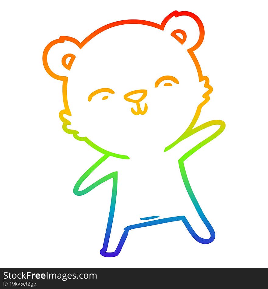 rainbow gradient line drawing happy cartoon polar bear pointing